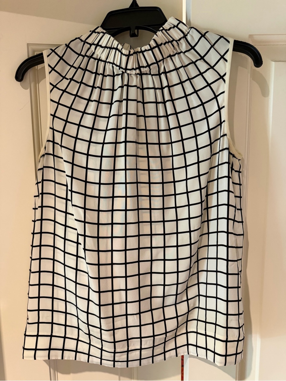 Tibi White Sleeveless Grid-Check Camisole - Black Grid